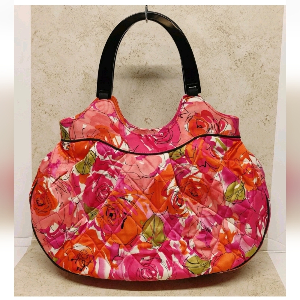 Vera Bradley Tote Bag Purse Quilted Vivian Rose Pattern Plastic Handles